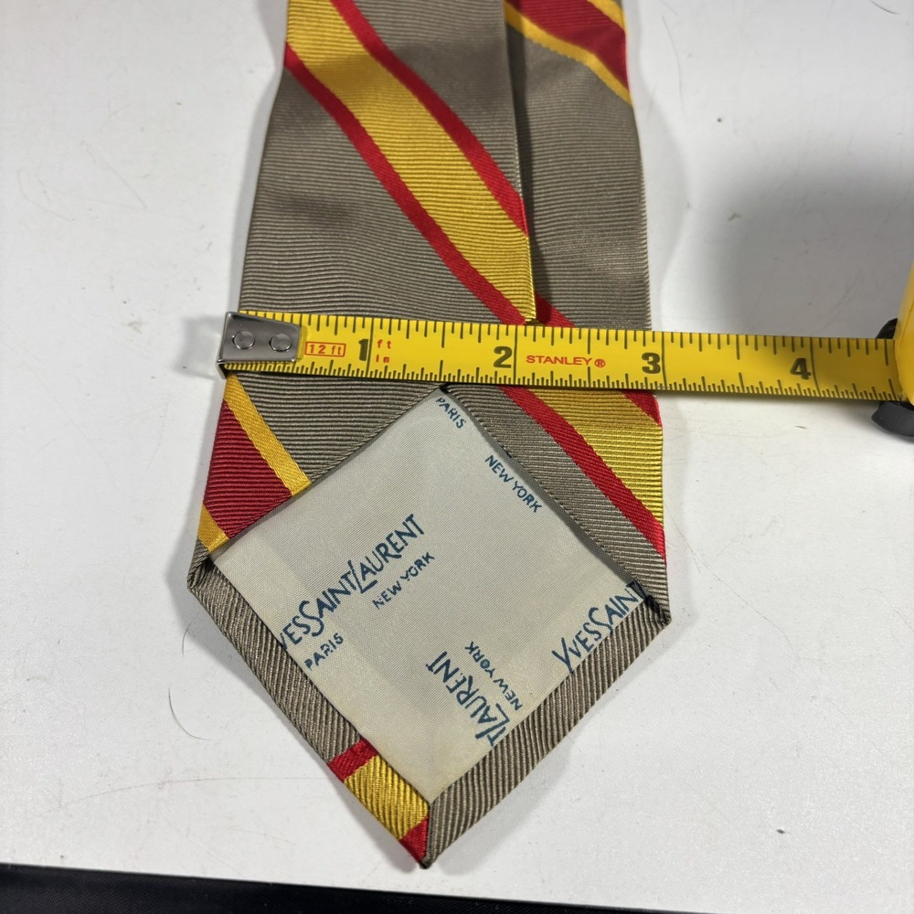 Vintage Yves Saint Laurent Tie 55x3 Gold  Yellow Red Stripe‎ - Picture 3 of 3